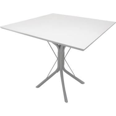 Imagem de Mesa Jantar Tampo 70cm Quadrada ou Redonda Madeira Mdf Pé Base 4 Apoio Metal(Quadrado Branco)