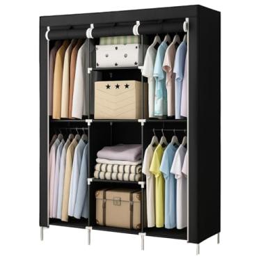 Imagem de Guarda Roupa Dobrável Portátil Armário Organizador De Roupas Armazenagem Desmontável Casal (Preto)