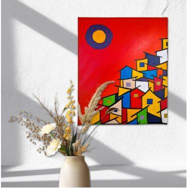 Imagem de Mini Quadro Pintado a mão de Paisagem Urbana 30x25cm - Francisartes