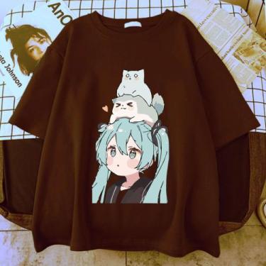 Imagem de Camiseta Hatsune Miku Gatinho Unissex - sneko, Marrom, XG