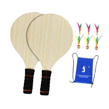 Imagem de YIJU Conjunto de raquetes de badminton de madeira com 2 raquetes, acessório multiuso de 12,8 x 7 polegadas para jardim e quintal, com de espuma