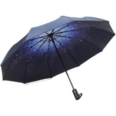 Imagem de Guarda-chuva Dupla Camada Widproof Guarda-chuvas Totalmente Automáticos Guarda-chuva Masculino Mulheres Três Dobrável Comercial Grande Durável Quadro Guarda-sol, Starry sky, A