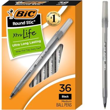 Imagem de BIC® Caneta esferográfica Round Stic® Xtra Life, preta, pacote com 36