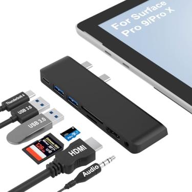 Imagem de Acessórios Surface Pro 9, estação de ancoragem Surface Pro 9 com HDMI 4K, USB-C Thunderbolt 4 (tela 8K a 30Hz + dados 40G + energia de 100 W), 2 USB 3.0, áudio de 3,5 mm, compartimento para cartão SD