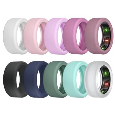 Imagem de Pacote com 10 capas compatíveis com Oura Ring Gen 4/3, UltraHuman Ring AIR, protetor de silicone elástico antiarranhões para malhar (P, uva/roxo/rosa/branco/transparente/azul-petróleo/verde/azul/preto