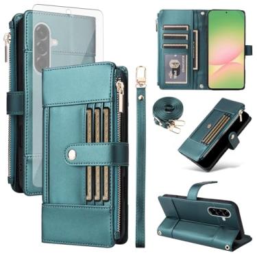 Imagem de Asuwish Capa de celular para Samsung Galaxy A56 5G carteira celular com protetor de tela de vidro temperado bloqueio RFID alça transversal alça flip zíper suporte para cartão de crédito A 56 56A LTE