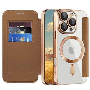 Imagem de LEMAXELERS Capa para iPhone 16 Pro Max 6,9 polegadas compatível com Magsafe PU couro transparente capa de telefone carteira com suporte para cartão com bloqueio de RFID capa protetora à prova de