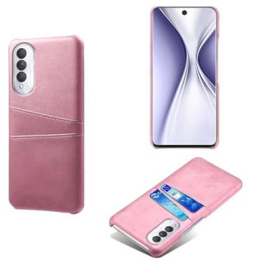 Imagem de Capas Compatível com Honor X20 SE,Caso de couro PU-Tampa de telefone a prova de choque com 2 slots de cartão,Proteção anti-impressão digital e anti-gota-Pink