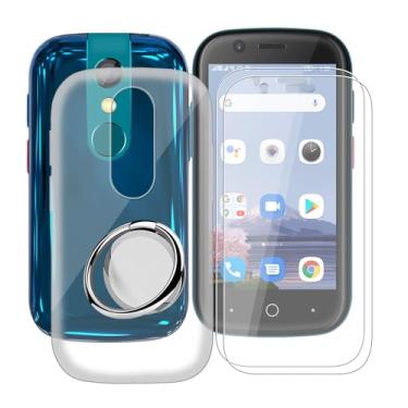 Imagem de HGJTFANY Capa transparente para Unihertz Jelly 2E (7,6 cm) + 2 películas protetoras de tela de vidro temperado, para Unihertz Jelly 2E, capa magnética de anel magnético, capa fina de silicone TPU