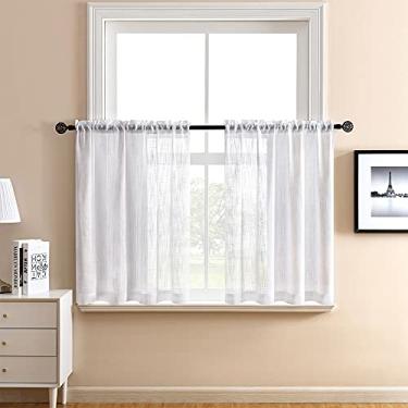Imagem de Cortinas transparentes XTMYI de 63,5 x 60,6 cm para banheiro de linho texturizado, camadas de cozinha para meia janela pequena, cortinas de bolso para varão branco para painéis de cortina de tratamento de janelas curtas (branco, 63,5 x 60,9 cm)
