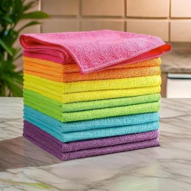 Imagem de Kit 10 Pano Microfibra Multiuso Lavável 25x25cm Reutilizável Limpeza Automotivo Vidro Pia Alvejada Doméstica Tolha De Chão Copa Cozinha Banheiro Não Arranha Macio e Absorvente ORIGINAL