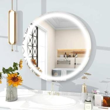 Imagem de Espelho jateado lapidado dimerisável decorativo redondo 60cm luz led touch luxo (Led frio)