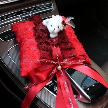 Imagem de MINGZAIQIPEI Acessórios interiores automotivos estilo laço vermelho bonito carro quatro estações ajuste universal maioria dos carros SUV (saco de carvão de bambu)