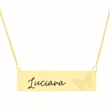 Imagem de Colar Personalizado Borboleta Gravação Nome Luciana Banhado Ouro 18K - 999014415