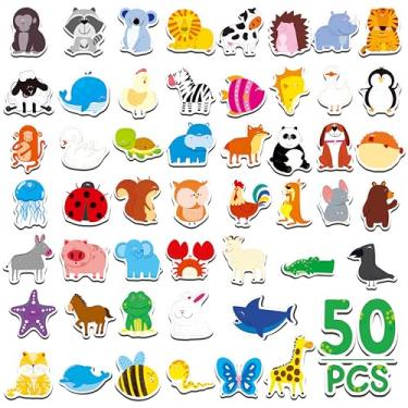 Imagem de 50 Peças de ímans de animais, animais magnéticos adoráveis - animais selvagens, animais de quinta e animais marinhos - ímãs grossos para frigorífico, brinquedos educativos bonitos