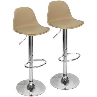 Imagem de Kit 2 Banquetas Giratória Regulável Base Giratória Cromada(Bege)