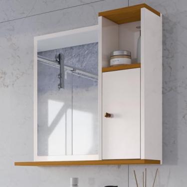 Imagem de Espelheira Armário De Banheiro1 Portas Com Espelho Nicho Decoração (Off/Freijo)