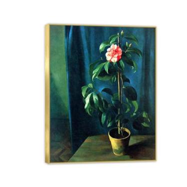 Imagem de RYLJCZ Lâminas de arte mural famosas de Adolf Erbsloh - Camellia- Reproduções de pinturas em tela- quadro emoldurado póster decoração de parede giclée 30 x 40 cm (11,8 x 15,7 pol) moldura dourada