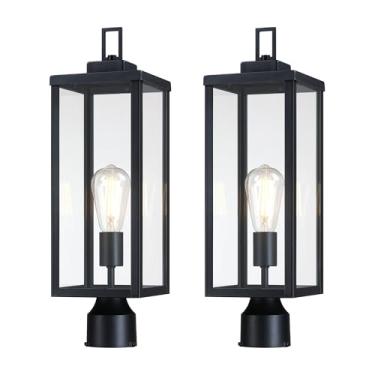 Imagem de GRUENLICH Luminárias de poste de lâmpada externa, lanterna de poste externa com vidro temperado, iluminação de poste de cerca de 20,5 polegadas para caminho de jardim e quintal, preto, pacote com 2