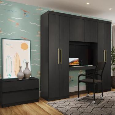 Imagem de Guarda Roupa Infantil 6 Portas 2 Gavetas Porto Preto com Escrivaninha