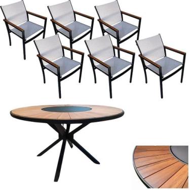 Imagem de Jogo de Mesa Jantar 1,50m Zurick Madeira Pétalas 6 Cadeiras Amélia Tel