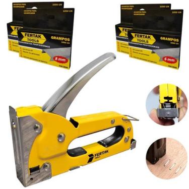 Imagem de Grampeador Madeira + 2000 Grampos 6Mm + 2000 Grampos 8Mm - Fertak