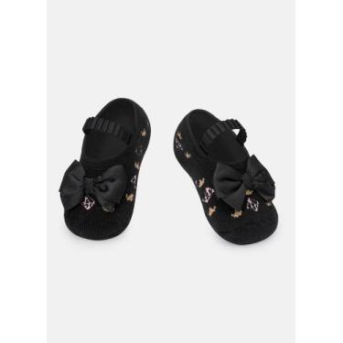 Imagem de Meia Sapatilha Puket com Antiderrapante Bebê Menina Laço Preto 19 A 22