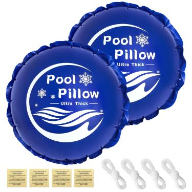 Imagem de Almofadas de piscina de 1,2 x 1,2 m para piscinas acima do solo, almofada de ar redonda resistente para kit de inverno com cordas e remendos de reparo, equalizador de gelo inflável resistente ao frio