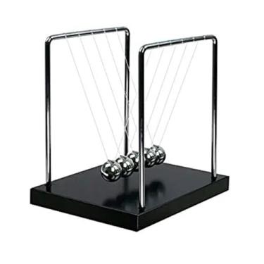 Imagem de Pêndulo de Newton Decorativo, Base Preta, 13,8 cm Altura, 5 Esferas Metálicas, Demonstração Física
