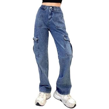 Imagem de Mulheres Calças Jeans Cintura Alta Estilo Y2k Harajuku E-girl Streetwear Calças Calças Casuais Folgadas Vintage Flare Denim, Blue, XL