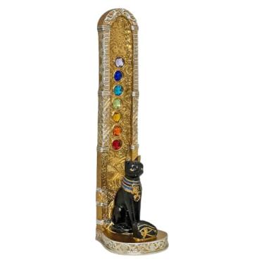 Imagem de Incensário Porta Incenso Vareta Gato Bastet De Resina 18cm (Dourado e Gato Preto)