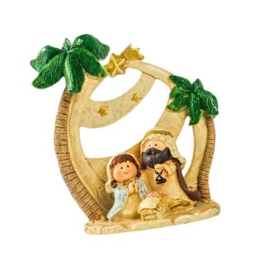 Imagem de Generic Mini presépio de Natal, presente religioso, escultura de resina, armário, conjunto de presépio em miniatura para lareira, festa de Natal, Verde 10.49x11.5cm