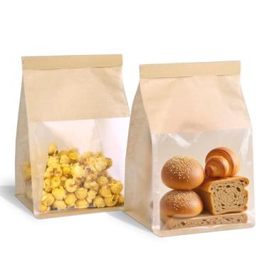 Imagem de Dualshine Pacote com 100 sacos de pão com laço de lata, pequenos sacos de padaria com janela transparente, sacos de bagel, saco de biscoito para padaria, pão caseiro, pipoca, biscoitos, grão de café
