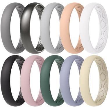 Imagem de ThunderFit Anéis de compromisso femininos de silicone respirável para suas alianças de casamento - 4 mm de largura, 1,5 mm de espessura - pacote variado de 1 a 12, 7.5 - 8 (18.2mm), Silicone, Sem