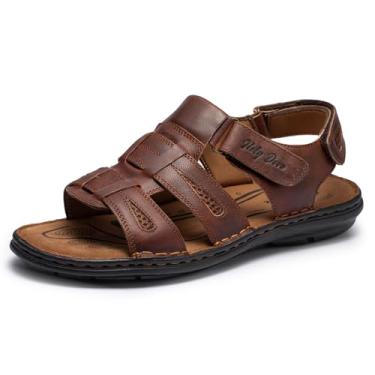 Imagem de Holy dove Sandálias masculinas de couro aberto, pescador, esportes, caminhadas, atividades ao ar livre, casual, verão, sapatos masculinos, Nobuck Yellowbrown, 44