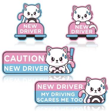 Imagem de Car Magnet W1cwey Cartoon Cat Student Driver Reflective 4 unidades
