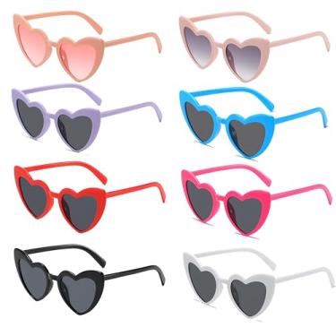 Imagem de NLEYANB Pacote com 10 óculos de sol modernos em forma de coração, proteção UV400 unissex lembrancinhas de festa acessórios a granel (mulheres e homens), Colorido, 146mm, 40mm