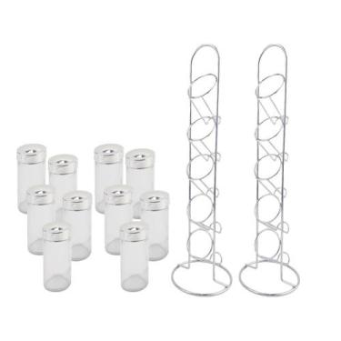 Imagem de Kit Porta Condimento Com Suporte Vertical e 10 Potes De Vidro - Art Ho