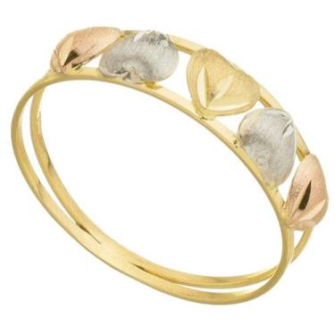 Imagem de Anel De Ouro 18k Feminino Aparador Tricolor Diamantado 5 Corações - DR