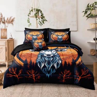 Imagem de MOVE OVER Conjunto de edredom rústico de veado com 8 peças, tamanho king, chifres de alce, alce, macio e leve, estilo ocidental, para quarto