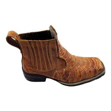 Imagem de Botina Bota Country Escamada Laranja Whisky Cowboy Bico Quadrado - Cou