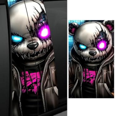 Imagem de Leniutor 1 par de decalques temáticos de Halloween para carro B-pilar, adesivos de vinil à prova d'água de terror, adesivo de porta de janela de carro de urso de pelúcia 28 cm x 48 cm (olhos vermelhos
