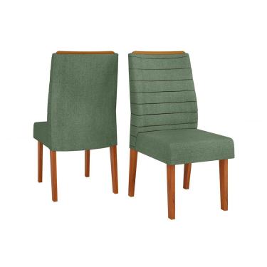 Imagem de Cadeira Sala de Jantar Ondina Kit 2 Un Freijo/Linho Mate Verde - DJ Móveis