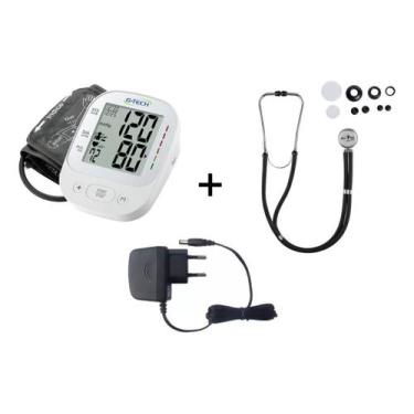Imagem de Kit Aparelho Digital Medidor De Pressão Arterial Elétrico Com Fonte + 