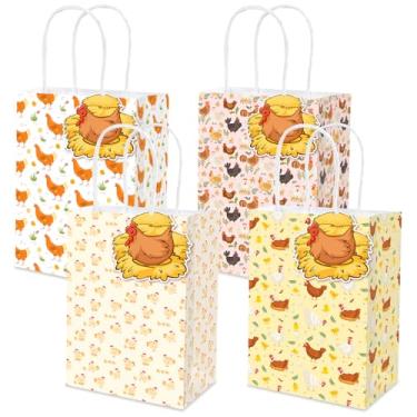 Imagem de MUZRUYOU Sacos de lembrancinha de galo com alças e etiquetas em forma de frango, 16 bolsas temáticas de frango, 4 estilos fofos para festas de aniversário, chás de bebê, meninas e amantes de galo
