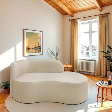 Imagem de Recamier Curvo Orgânico 160cm 2 Lugares Lado Direito para Sala ou Quarto Bouclé Japão Bege