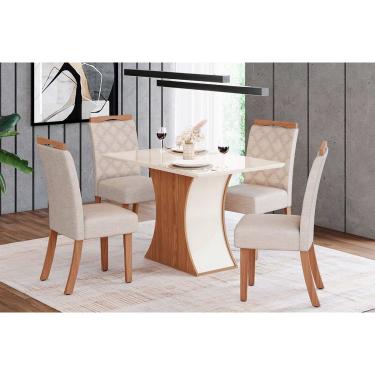 Imagem de Mesa Sala Luiza Canto Reto 120+4 Cadeiras Bella Nature/Linho-Henn