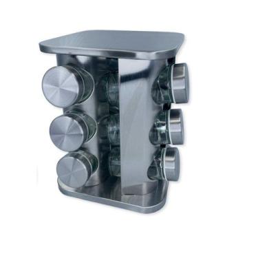 Imagem de Porta Tempero e Condimentos Giratório Inox 12 Potes - FRATELLI