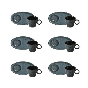 Imagem de Conjunto de Xícaras de Café com Pires Oval Porto Brasil Neo Night Sky 110ml - 6 Peças