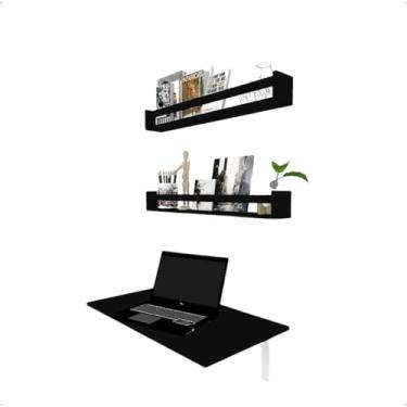 Imagem de Kit Mesa Dobrável com 2 Prateleiras Decorativas, 80x42 cm, Preto, para Escritório e Estudo